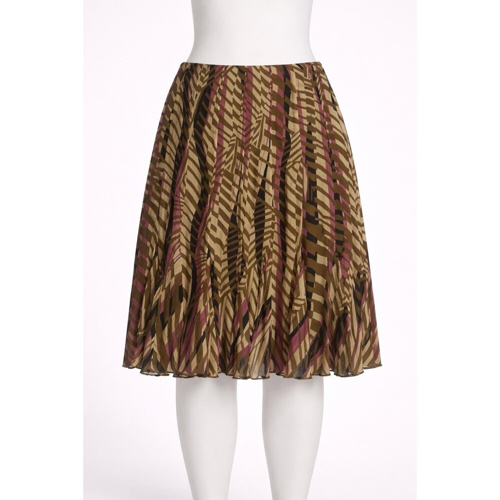 Alfani 100% Silk Skirt 10 Brown Purple Geometric A-Line Knee Length Quiet Luxury
